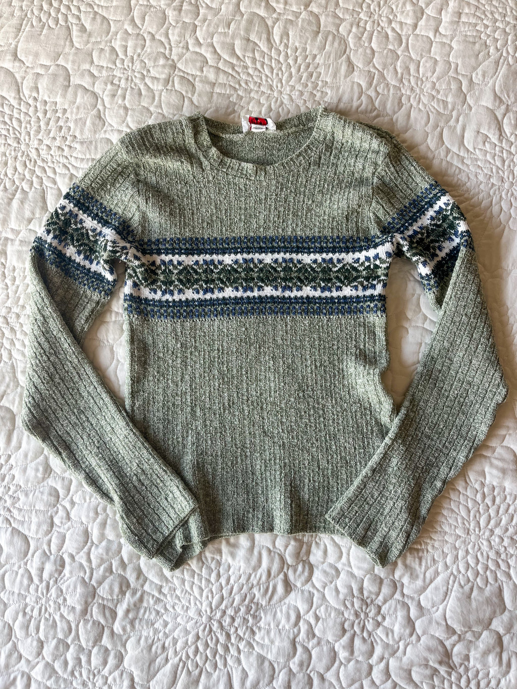 Green Geometric Lined Sweater