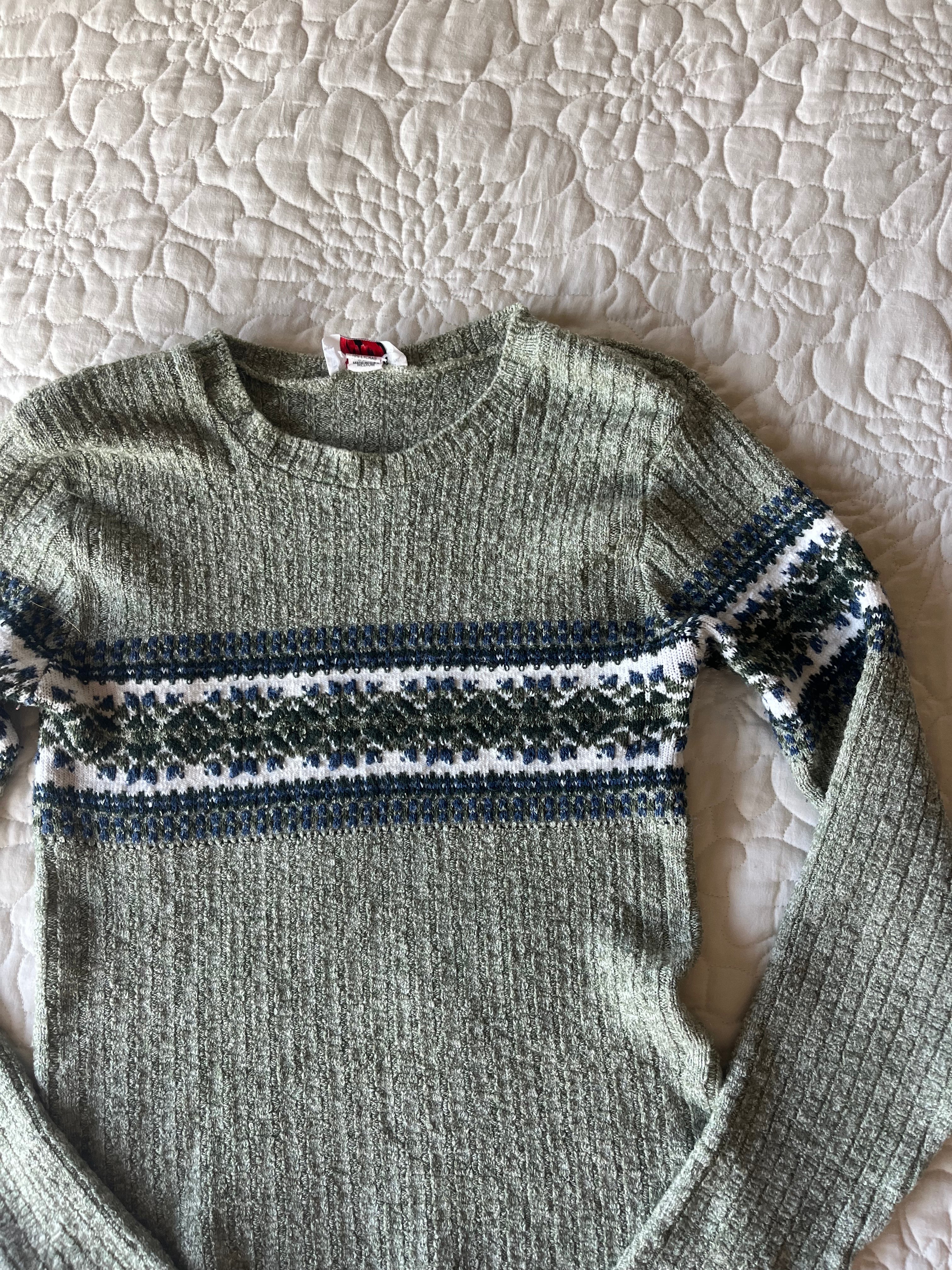Green Geometric Lined Sweater