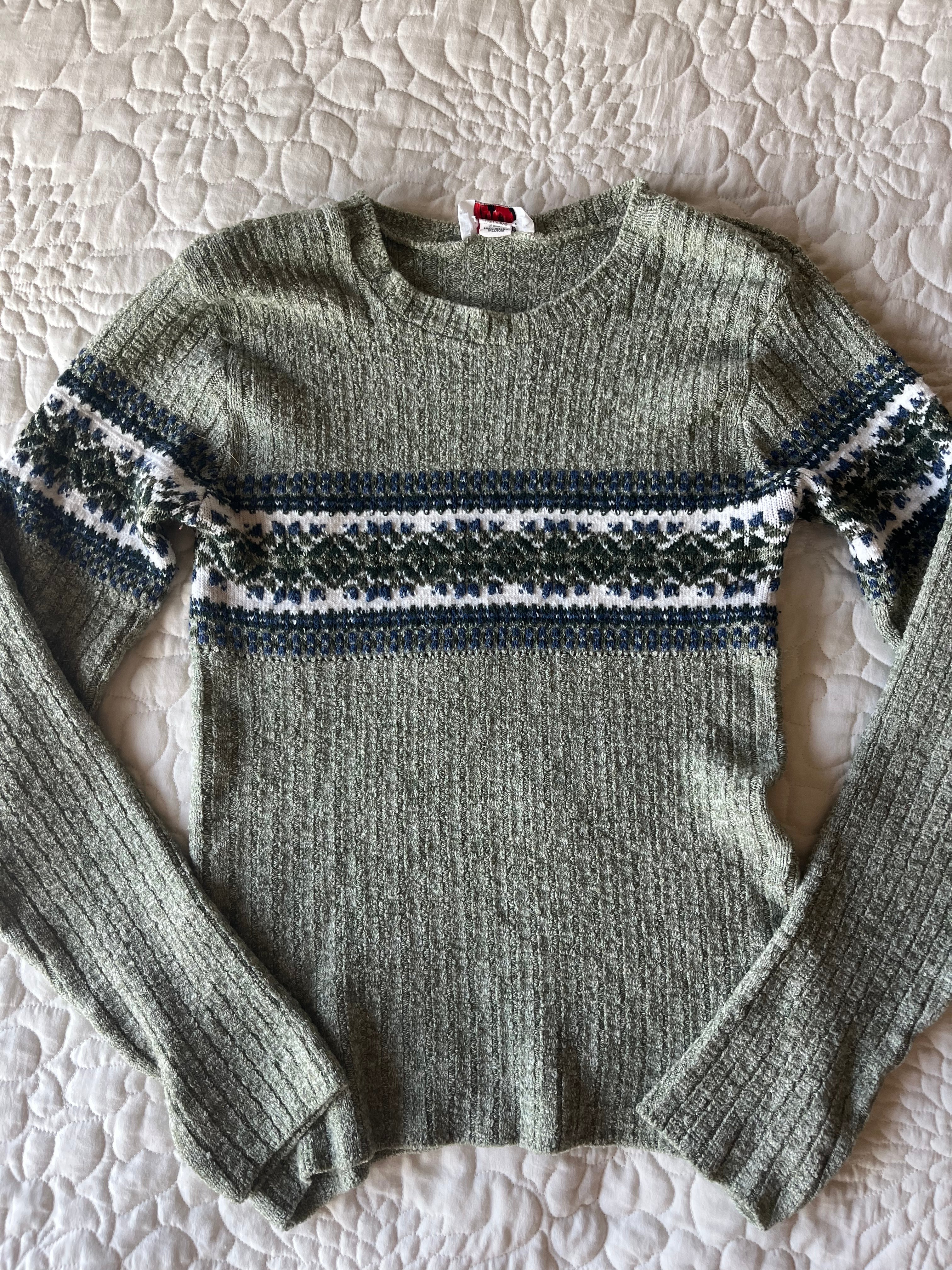Green Geometric Lined Sweater