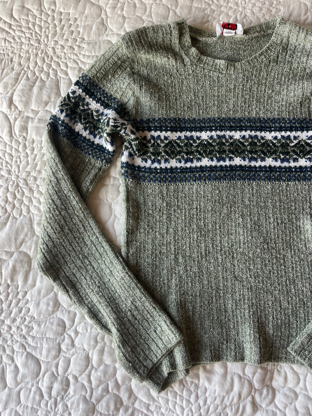 Green Geometric Lined Sweater