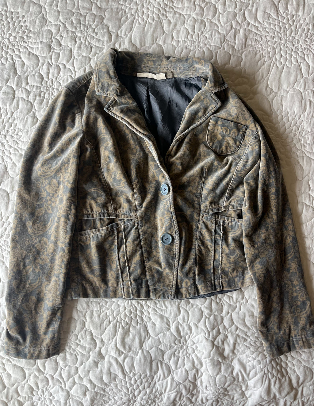 Gold & Gray Paisley Velvet Blazer
